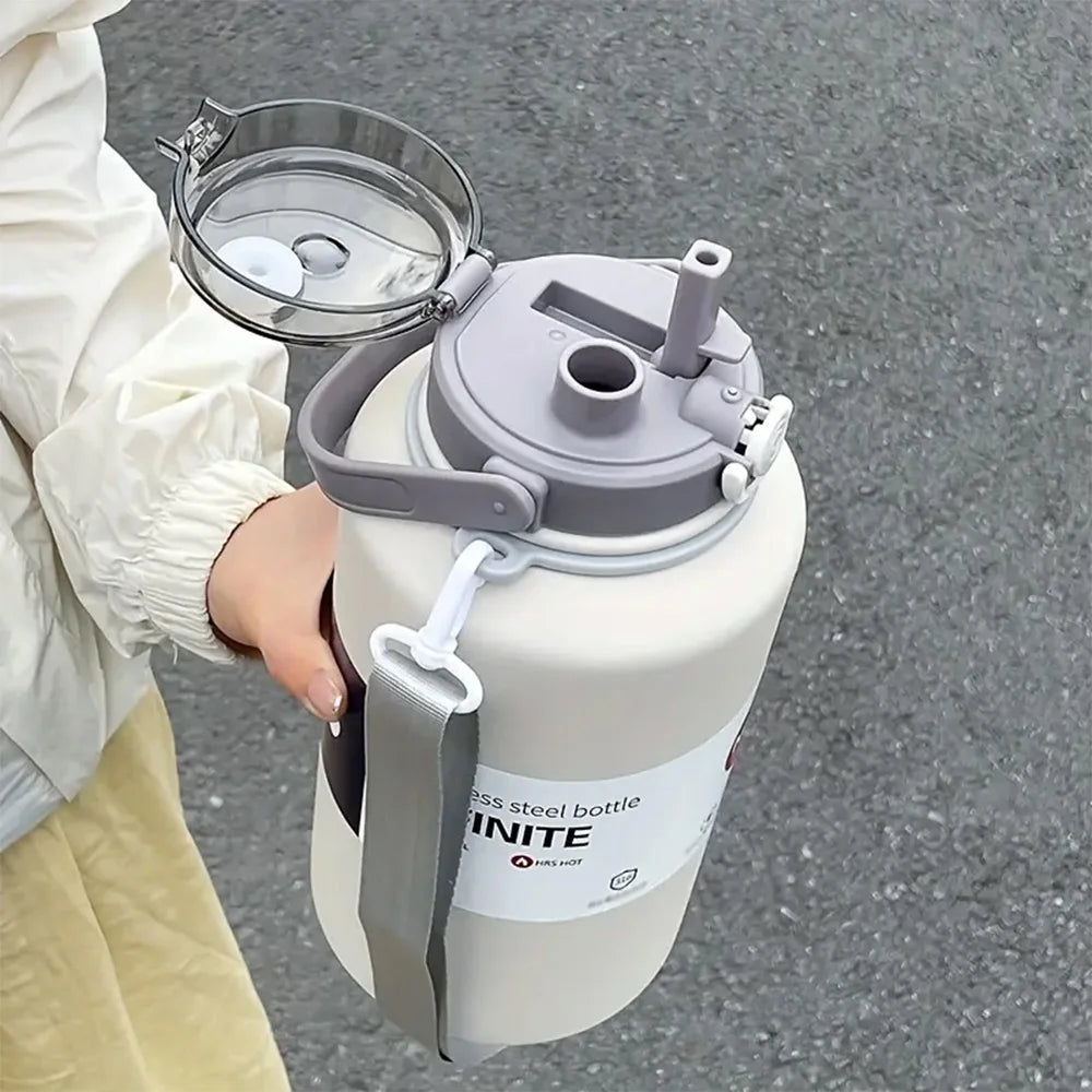 2000ML Large Capacity Stainless Steel Thermos Portable Vacuum Flask Insulated Tumbler With Rope Thermal Cup For Home Outdoor