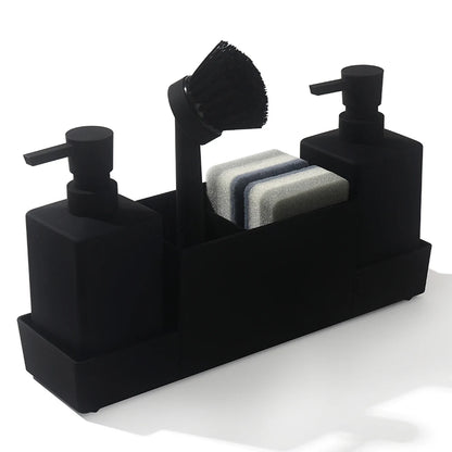 Kitchen Sink Caddy Organizer Soap Dispenser Set with Cleaning Brush Sponge Refillable Bottles for Hand Soap Dish Soap Countertop