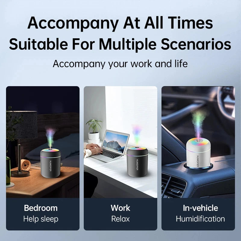 180ML Mini USB Air Humidifier & Aroma Diffuser, Essential Oil Purifier with LED Lights for Car Home Bedroom, Portable