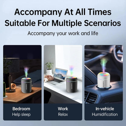180ML Mini USB Air Humidifier & Aroma Diffuser, Essential Oil Purifier with LED Lights for Car Home Bedroom, Portable