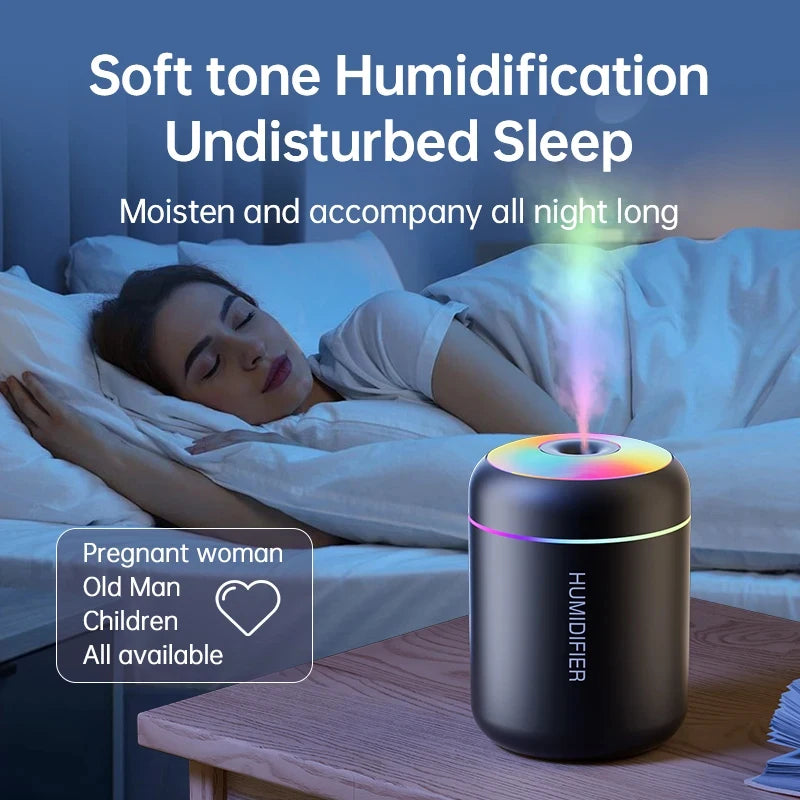 180ML Mini USB Air Humidifier & Aroma Diffuser, Essential Oil Purifier with LED Lights for Car Home Bedroom, Portable
