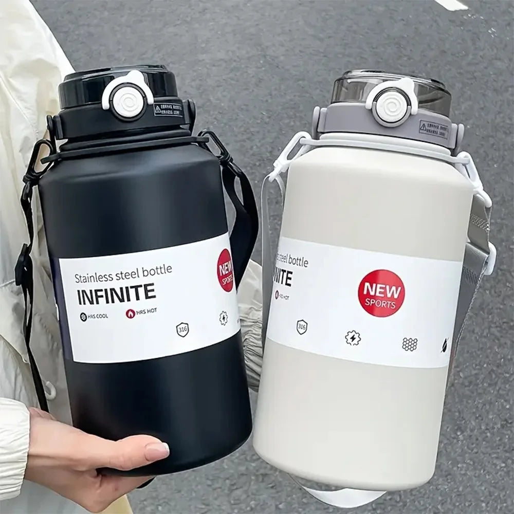 2000ML Large Capacity Stainless Steel Thermos Portable Vacuum Flask Insulated Tumbler With Rope Thermal Cup For Home Outdoor